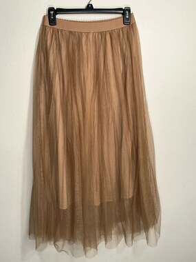 SHEIN Tan Pleated Tulle Mesh Maxi Skirt Size Medium